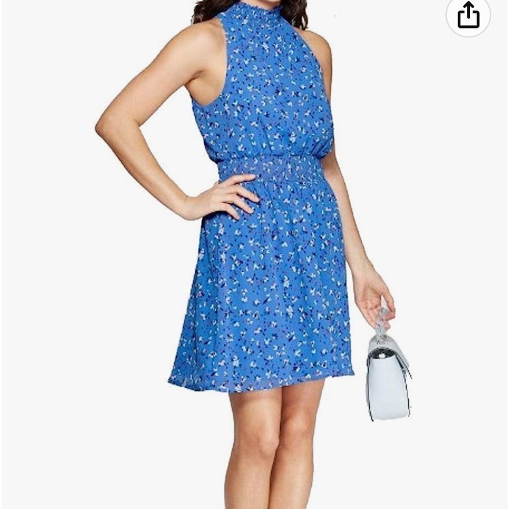 A New Day Women's Floral Print Sleeveless Halter Neck Dress - Blue Floral